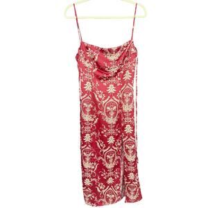 URBAN OUTFITTERS - Sasha Satin Midi Slip Dress Red Baroque Scroll Royalcore SP